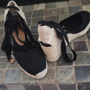Castaner Black and Cream Espadrille Sandals